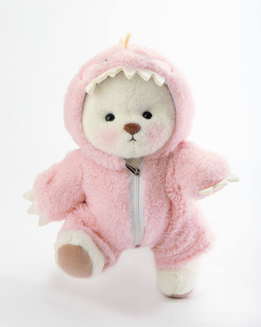 Dino – Ourson Blanc Habillé de Rose, Peluche Douce et Élégante