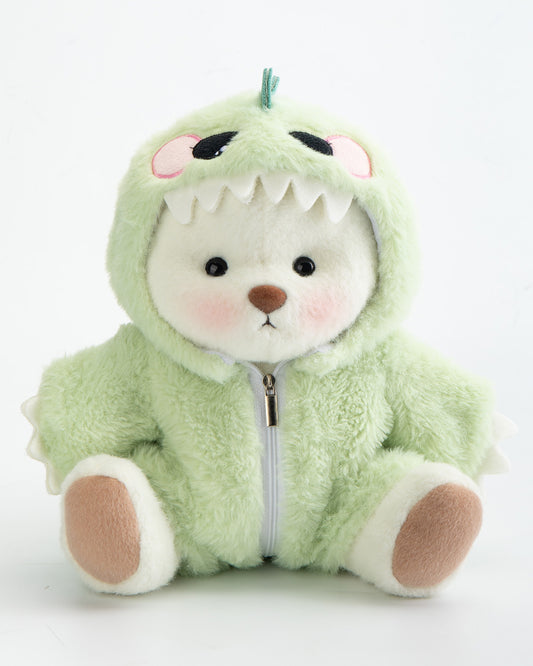 Dino – Ourson Blanc Habillé de Vert, Peluche Douce et Élégante