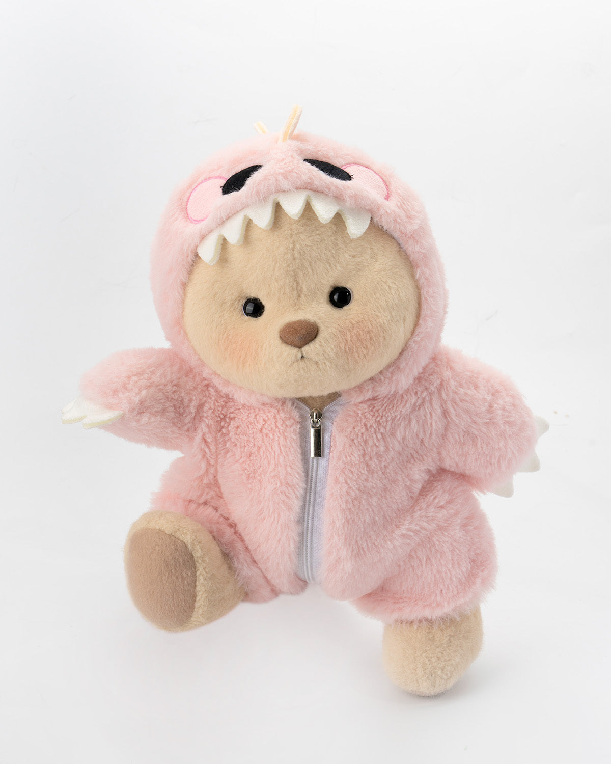 Dino – Ourson Beige Habillé de Rose, Peluche Douce et Élégante