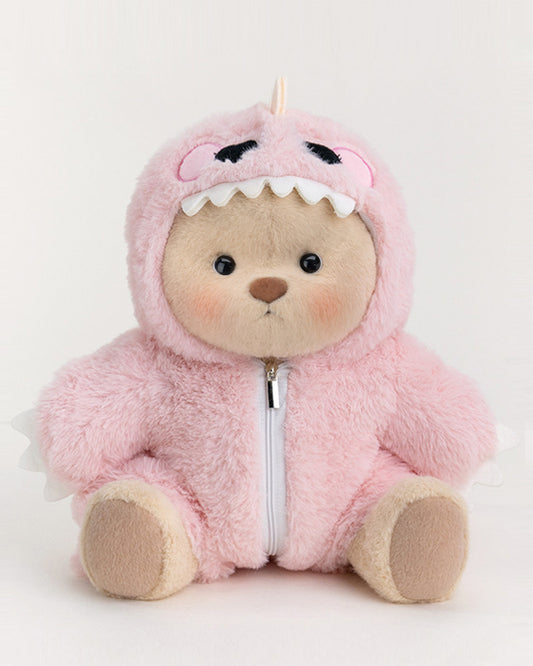 Dino – Ourson Beige Habillé de Rose, Peluche Douce et Élégante