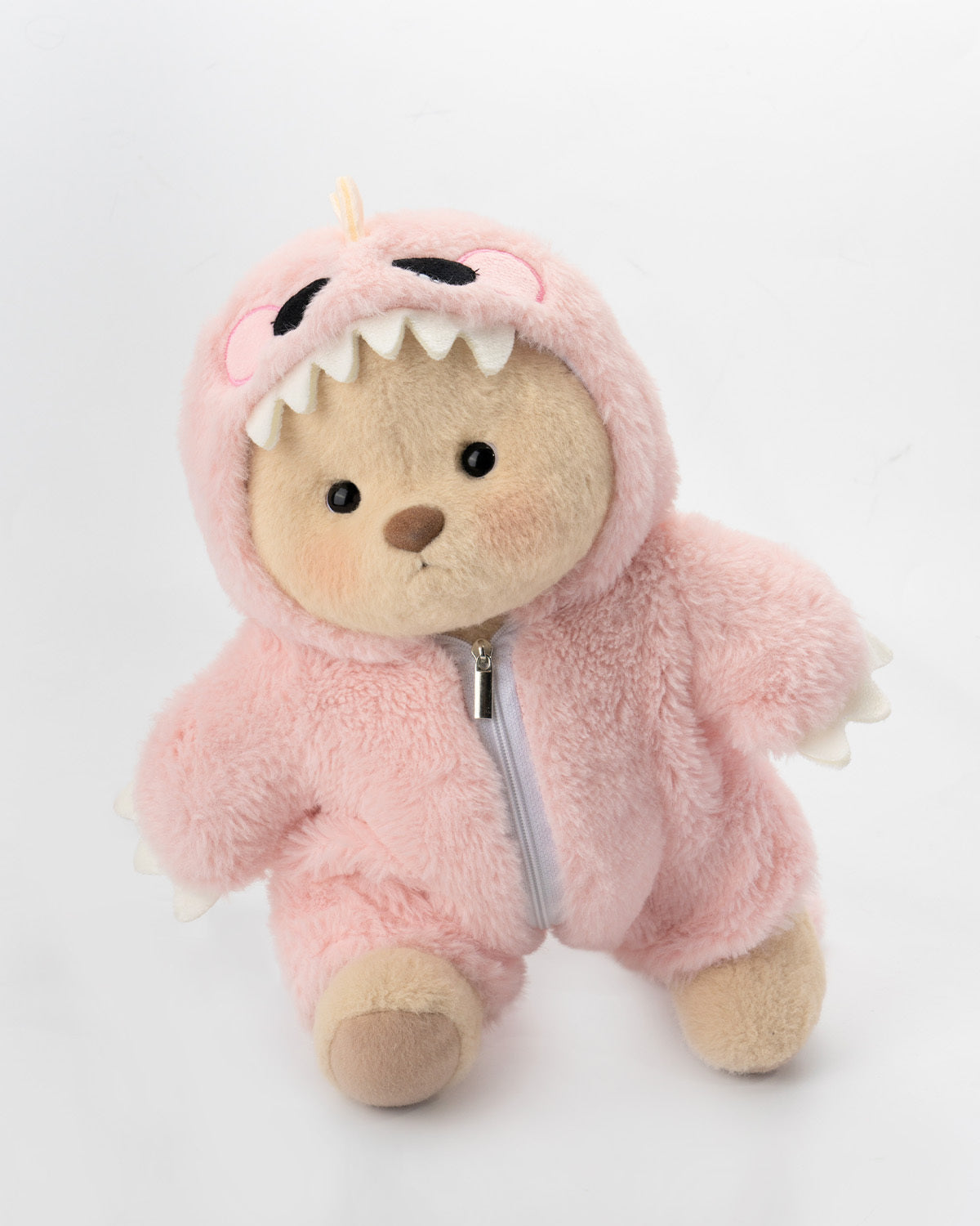 Dino – Ourson Beige Habillé de Rose, Peluche Douce et Élégante