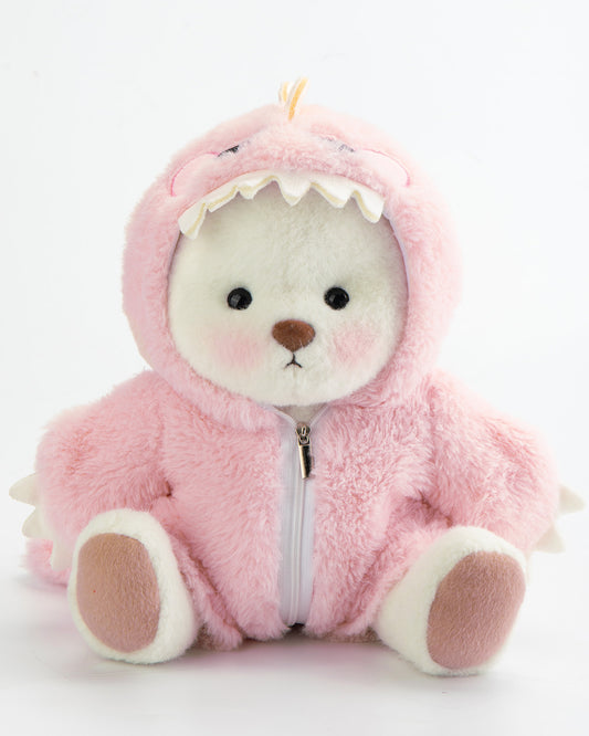 Dino – Ourson Blanc Habillé de Rose, Peluche Douce et Élégante