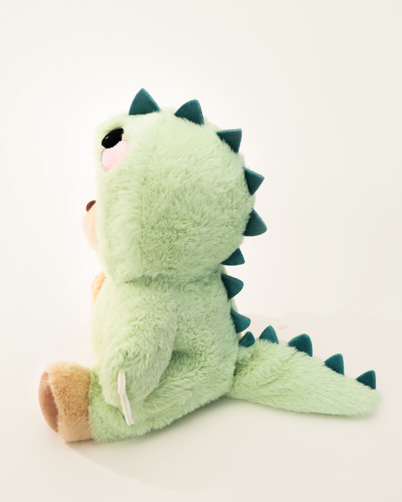 Dino – Ourson Beige Habillé de Vert, Peluche Douce et Élégante